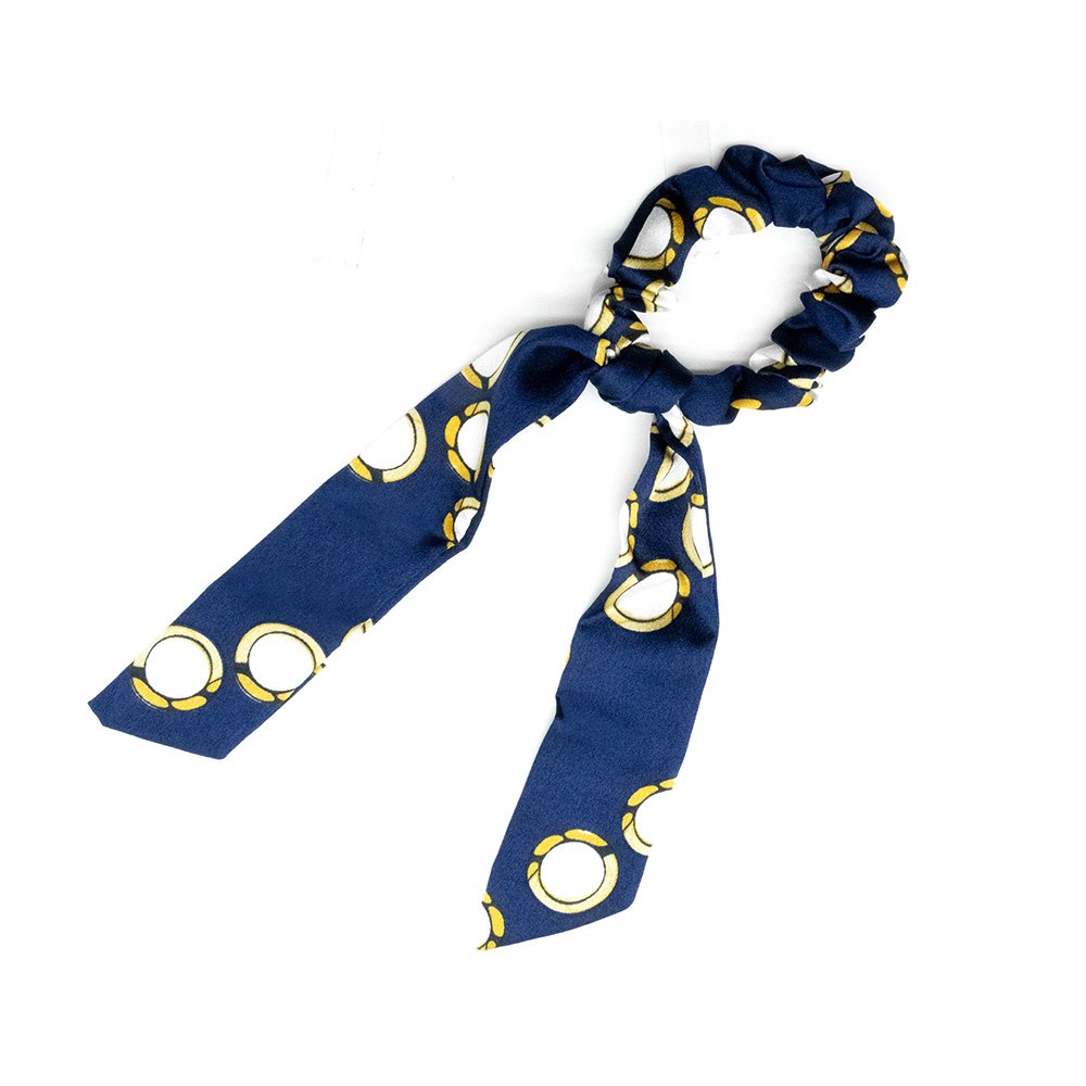 Scrunchie Com Lenço Grande Azul Com Estampa De Argolas