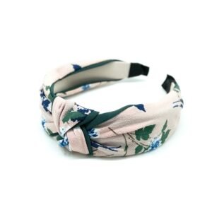 Tiara De Tecido Rosa Claro Com Estampa Floral E Nó Central