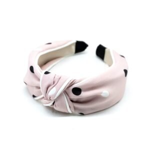 Tiara De Tecido Rosa Claro Com Poá E Nó Central