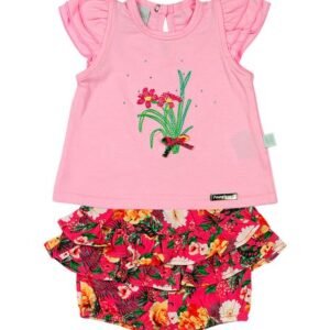 Conjunto Bebê Cotton e Malha Estampa Digital Tropical Flores - Rosa M