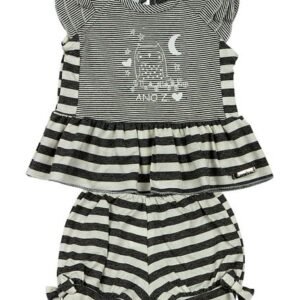 Conjunto Bebê Viscolycra Listrada Capri e Catalina Corujinha - Mescla P