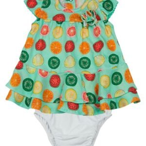 Conjunto Bebê Malha Estampa Digital Frutas com Florzinha de Malha Aplicada - Verde M