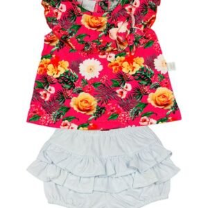 Conjunto Bebê Malha Estampada Digital Tropical - Pink P