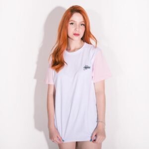 Camiseta anjuss over stroke Branco/rosa P