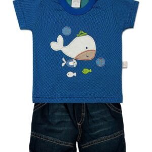 Conjunto Bebê Malha Illusion Baleia - Azul M