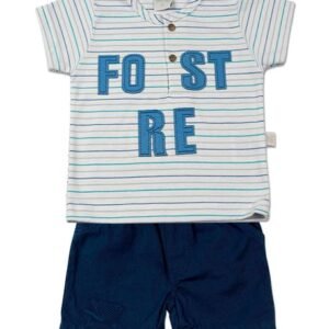 Conjunto Bebê Suedine Listrado Playfull Forest - Azul P