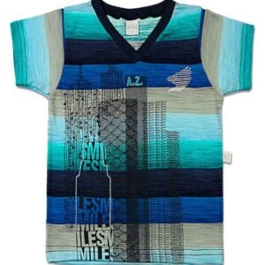 Camiseta Meia Malha Flamê Listrada Prédios - Azul 3