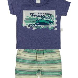 Conjunto Bebê Malha Vintage e Tecido Listrado Paraty Fire Party 1958 - Marinho P