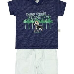 Conjunto Bebê Malha Híbrido e Tela Paper Palm Coast Florida - Marinho GG