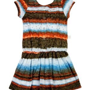 Vestido Infantil em Malha Flamê Reciclato Estampa Listrada - Azul 3