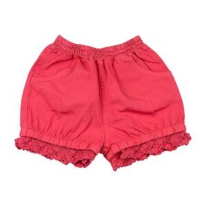 Shorts Bebê Tela Illi Paper Tinturada com Renda - Rosa Escuro P