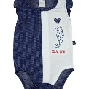 Body Bebê Malha Poá Híbrido Cavalo Marinho Sea You - Marinho P