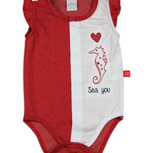 Body Bebê Malha Poá Híbrido Cavalo Marinho Sea You - Vermelho P