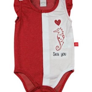 Body Bebê Malha Poá Híbrido Cavalo Marinho Sea You - Vermelho M