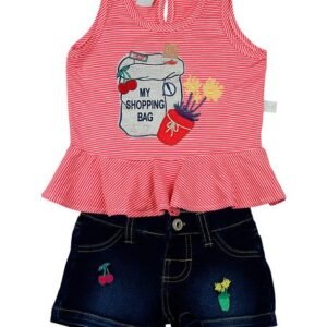 Conjunto Infantil Malha Listrada Catalina e Índigo Júlia My Shopping Bag - Coral 2