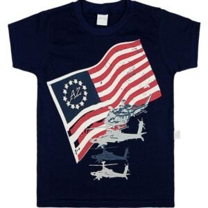 Camiseta Infantil Meia Malha Bandeira Helicópteros - Marinho 1