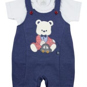 Salopete Bebê Malha Infinity Denim Ursinho - Marinho P