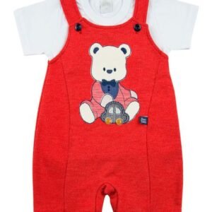 Salopete Bebê Malha Infinity Denim Ursinho - Vermelho G