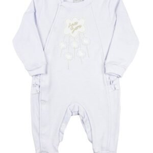 Macacão Bebê Suedine Bordado Nuvem com Flores - Branco G