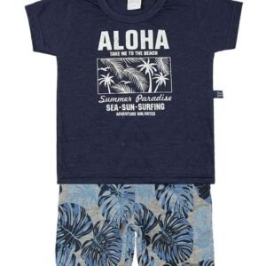 Conjunto Bebê Malha Deep Mescla e Moletinho Aloha - Marinho M