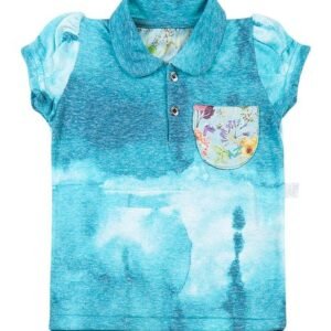 Blusa Infantil em Malha Reciclato Manchada com gola e Bolso - Turquesa 1
